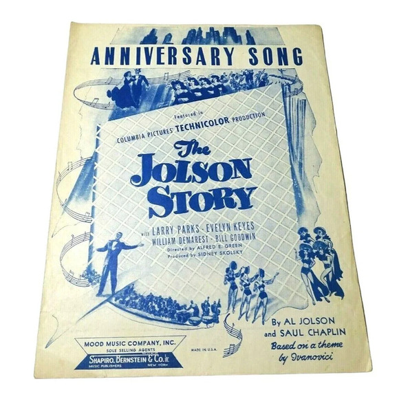 Vintage Anniversary Song from Columbia Picture The Jolson Story Sheet Music Art - Picture 1 of 5